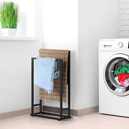Freestanding Towel Rack 2 Tier Towel Holder Stand Small Hand Towel Drying Rack Black Towel Blanket Racks for Bathroom Laundry Room Bedroom Pool (Matte Black) - color: Black