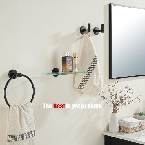 JQK Bathroom Glass Shelf Black, Tempered Glass Shower Storage 8 by 5 inches, 304 Stainless Steel Matte Black Wall Mount, TGS101L8-PB - color: Matte Black, size: 8 Inch (1 Pack)