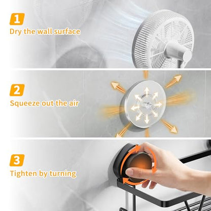ZUNTO Suction Cup Shower Caddy - 3pcs Reusable Shower Shelf Organizers with Soap Holder and Hooks - No Drilling Bathroom Shelves for Shampoo