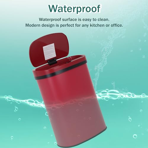 PayLessHere 13 Gallon Kitchen Trash Can Automatic Garbage Can with Lid 50 Liter Touch Free High-Capacity Brushed Stainless Steel Waste Bin for Bathroom Bedroom Home Office (Red) - color: Red