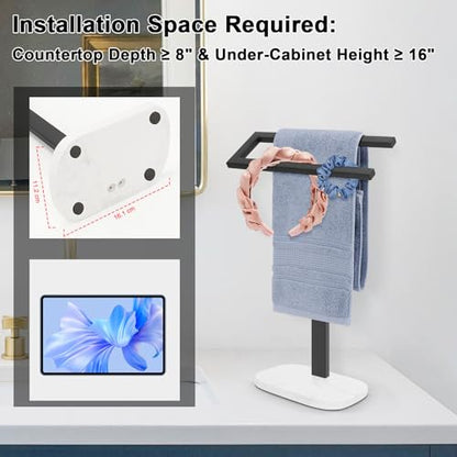 Livabber Standing Hand Towel Holder, 304 Stainless Steel Hand Towel Rack Stand with Heavy Marble Base, Bath Accessories, Towel Ring for Bathroom Kitchen Countertop, 14 Inch (Black) - color: Black