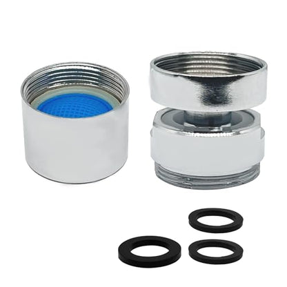 2 Pcs 360 Degree Swivel Faucet Adapter,Faucet Swivel Adapter Kit,With Flat Gasket,Fine Thread,For Bathroom Kitchen(M22 x 1mm Male To M24 x 1mm Female)