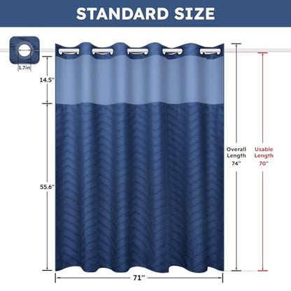 FADOTY Blue No Hook Shower Curtain Set with Snap in Liner, 71'' x 74'' | Bathroom Hotel Fabric Curtain, Waterproof Washable Liner, See Through Top Window, Ringless Chevron Tufted Cloth Curtain - color: Blue, size: 71"W x 74"L (Pack of 1)