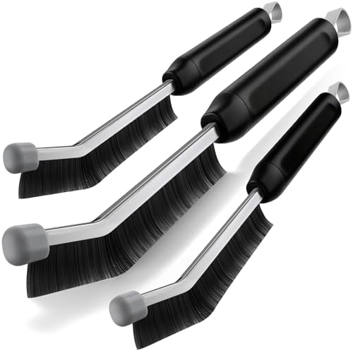 Crevice Cleaning Brush 3 Pack, Stainless Steel Bristle Support Rod, Rust-Resistant & Durable, Rounded Protective Head, Stiff Bristles for Tile Grout, Bathroom Gaps & Window Groove Brushes