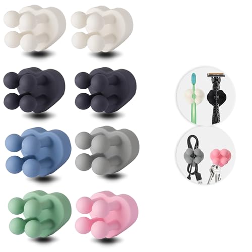 8 Pcs Heart Shaped Waterproof Silicone Toothbrush Holder,Cute Multi-Function Wall Mounted Self Adhesive Utility Hook for Hanging Towel Key Plug Cable for Kitchen Bathroom Home Office Mixed1 - color: 8pcsmixedheart1