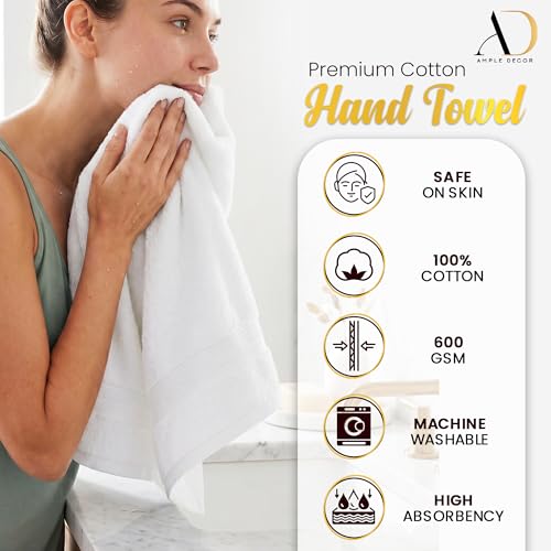 100% Cotton Hand Towels 18x28 Inches, 600 GSM, Soft & Absorbent, Set of 2, White - color: White, size: Hand Towel Set of 2