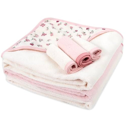 Hooded Baby Bath Towel and Washcloth 6 Piece Set for Newborns, Infants & Toddlers, Boys & Girls Baby Hooded Towels Set (Roses & Blossoms) - color: Roses & Blossoms