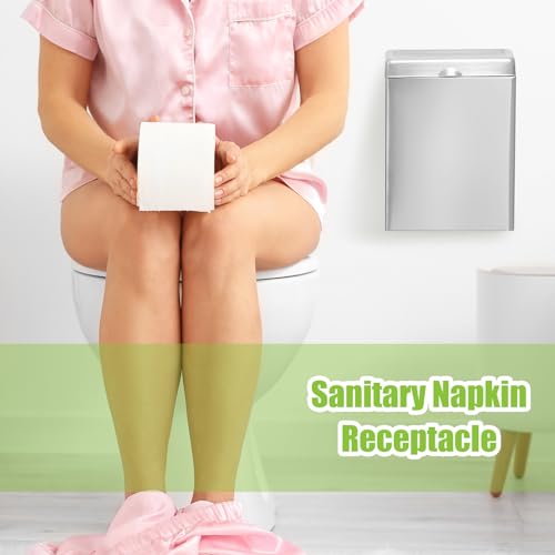 Tioncy 1 Pcs Sanitary Disposal Tampon Napkin Bathroom Receptacle Wall Mounted with Sanitary Receptacle Liner Frame Holder Stainless Steel Mini Bin Restroom Commercial Small Space (Natural Color)