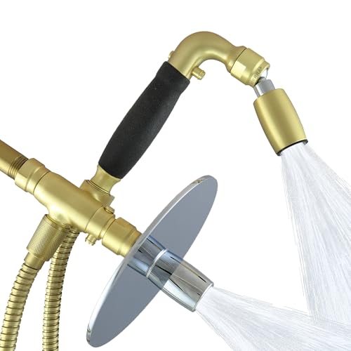 High Sierra® - Solid Lead-Free Metal 4-Way Combo with GEN 3 REFLECTIONS™ Fixed and Handheld Shower Head with Hose. Run Separately or Both at Full Flow - 1.5 GPM per Shower Head - Brushed Gold Finish - color: Brushed Gold w/ Nylon Insert, size: 1.5 GPM