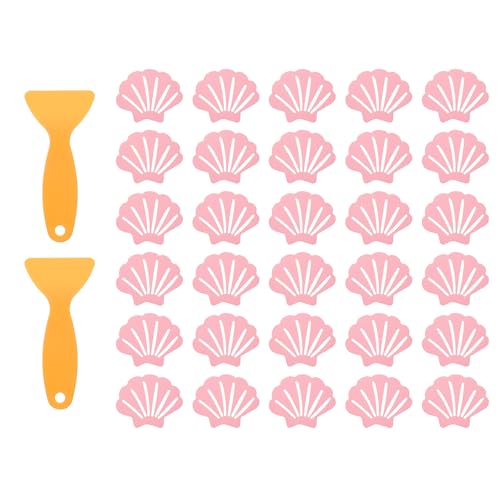 uxcell 30pcs Non-Slip Bathtub Stickers, Anti-Slip Shower Stickers Showers Treads Shell Shaped Appliques with 2 Pcs Scraper for Bath Tub Shower Stairs, Pink - color: Pink