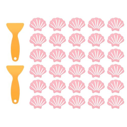 uxcell 30pcs Non-Slip Bathtub Stickers, Anti-Slip Shower Stickers Showers Treads Shell Shaped Appliques with 2 Pcs Scraper for Bath Tub Shower Stairs, Pink - color: Pink