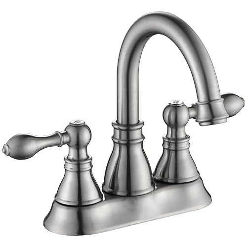 Brushed Nickel 4 Inch Centerset Bathroom Faucet 3 Hole with Pop up Drain | Derengge High Arc Classic 2-Handle Bathroom Sink Faucet, Vanity Lavatory Faucet with 360° Swivel Spout，F-4501-BN - color: Brushed Nickel