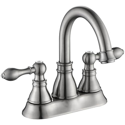 Brushed Nickel 4 Inch Centerset Bathroom Faucet 3 Hole with Pop up Drain | Derengge High Arc Classic 2-Handle Bathroom Sink Faucet, Vanity Lavatory Faucet with 360° Swivel Spout，F-4501-BN - color: Brushed Nickel