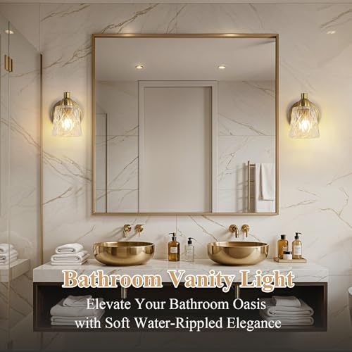 Mecgirn Stainless Steel Bathroom Vanity Light Over Mirror, 1 Light Brushed Gold Bathroom Light Fixtures with Textured Glass Shades, Modern Vanity Lighting Wall Mount - color: Brushed Gold, size: 1 Light