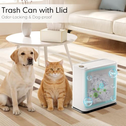Bathroom Trash Can with Lid and Tissue Box Cover Set 13 L/ 3.5 Gallon White Trash Can with Pop-Up Lid Small Garbage Can for Bathroom Bedroom Office Kitchen - color: White & Gold