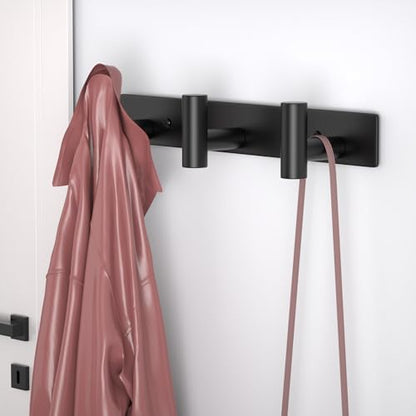 HUFEEOH 2 Pack Coat Hooks Wall Mount, Black T Shaped 3 Hooks Wall Hooks Stainless Steel Coat Hanger Wall Mount, Heavy Duty Towel Hooks Purse Rack for Hanging - color: Black, size: 2 Pack "T" shape 3 hooks