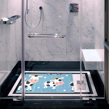 Non Slip Bathtub and Shower Mat 26.8x15.1 inch, Bath Mat with Quick Dry Drain Holes and Suction Cups, Soft Comfortable Safe Bathroom Mat for Bath Tub, Cute Cows - color: Multi 13