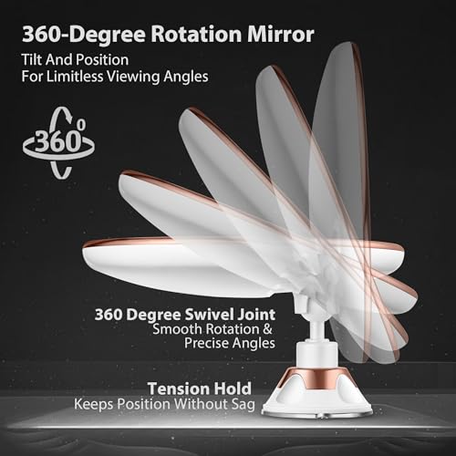 8" Magnifying Mirror with Lights-10x Magnification Makeup Mirror with Suction Cups – Bathroom Shower Mirror – Easy Install – 360 Degree Swivel Joint（Gold）