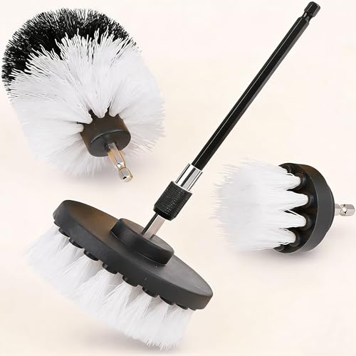 Drill Power Cleaning Brush Set of 4, Power Scrubber Brushes with Extended Attachment, All Purpose for Floor, Tub, Shower, Tile, Bathroom and Kitchen Surface, White - color: White