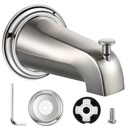 Diverter Tub Spout Compatible with Kohler GP85556-CP (Brushed Nickel) | Slip On Bathroom Bathtub Faucet Replacement for 1/2"Copper Water Tube, Metal Cover Ring and Foam Gasket Included - color: Brushed Nickel