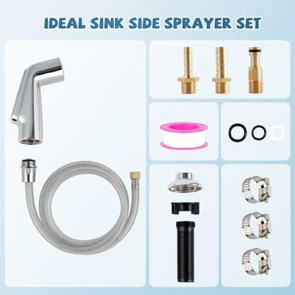 Universal Kitchen Sink Spray Attachment/Hose/Holder Set, Silver Chrome | NSF/ANSI/CAN 372 Certified, Compatible with Moen/Delta Faucet, Kitchen Side Sprayer, Kitchen Sink Faucet Sprayer Replacement - color: Chrome, style: Sprayer Head/Hose/Holder Set