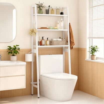 Giantex Over The Toilet Storage, 3-Tier Freestanding Bathroom Space Saver with 2 Hooks, Toilet Paper Holder & Adjustable Bottom Bar, Metal Over Toilet Bathroom Organizer for Restroom, Laundry (White) - color: White