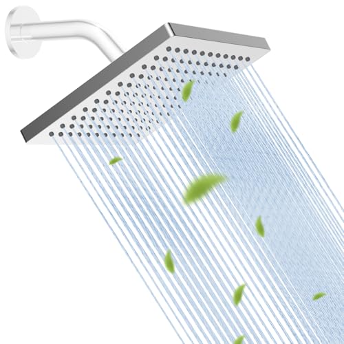 Hibbent cUPC Certified Thickness Metal 8'' Square Rain Shower Head, Chrome | High Pressure Shower Head, Bathroom Waterfall Shower Heads, High Flow Fixed Showerheads with Adjustable Brass Ball Joint - color: Chrome, style: Square 8''