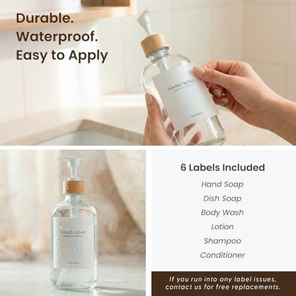 Maisonovo Dish Soap Dispenser Set - Clear Soap Dispenser White Bamboo Pumps | Glass bottles for body wash, lotion, shampoo or conditioner · Sink, bathroom or countertop · Tray, 16.9 oz each - color: Clear Bottles White Bamboo Pumps