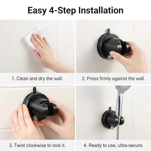 Suction Cup Shower Heads Holder Adjustable Shower Heads Holder Removable No-Drill Wall Mount Wide Angles Adjustable Bathroom Suction Cup Handheld Showers Bracket