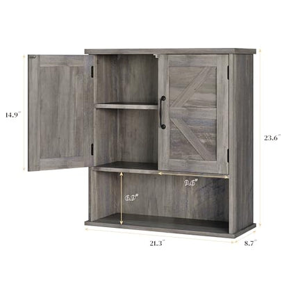 Smuxee Farmhouse Bathroom Cabinet Wall Mounted, Washed Grey Small Medicine Cabinet with Adjustable Shelf, Bathroom Cabinet for Living Room, Laundry Room - color: Washed Grey, size: Small