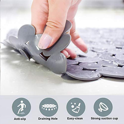 SONGZIMING Pebble Bath Mat 35x16 Inches for Bathtub to Non Slip in Shower with Drain Holes, Suction Cups (Grey) - color: Grey