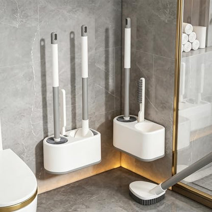 Basaza Toilet Bowl Brush and Holder 3-in-1 Toilet Brush and Holder Set Toilet Scrubber for Bathroom White Hidden Toilet Cleaner Brushes Floor-Standing or Wall-Mounted - color: #B1 White 3 in 1 Toilet Brush Set