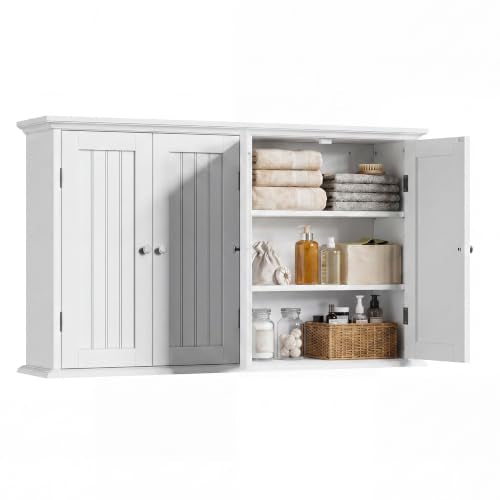 ChooChoo Laundry Cabinet with 4 Doors and Adjustable Shelves | 9.06"D x 40.9"W x 24"H, Bathroom Wall Cabinet, Cupboard, White - color: White, size: 9.06"D x 40.94"W x 23.62"H