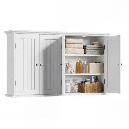 ChooChoo Laundry Cabinet with 4 Doors and Adjustable Shelves | 9.06"D x 40.9"W x 24"H, Bathroom Wall Cabinet, Cupboard, White - color: White, size: 9.06"D x 40.94"W x 23.62"H