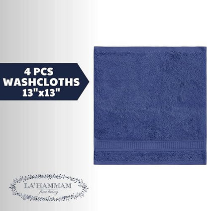 LA' HAM MAM FINE LIVING Luxury Turkish Cotton Towels Easy Care, Extra Soft & Absorbent, Hotel & Spa Quality, Kitchen & Bathroom Turkish Towels (Washcloth Set - 4 Pack, Navy) - color: Navy, size: Washcloth Set - 4 pack