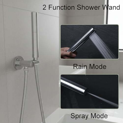 Hand Shower Head Chrome High Pressure Dual-Function Shower Wand | Jet Spray and Rainfall Modes, Brass, 7 Inch, High Flow, with 59 inch Hose and Bracket - color: Chrome