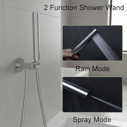 Hand Shower Head Chrome High Pressure Dual-Function Shower Wand | Jet Spray and Rainfall Modes, Brass, 7 Inch, High Flow, with 59 inch Hose and Bracket - color: Chrome