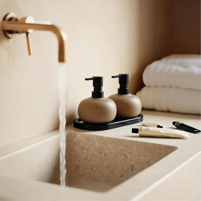 10oz Ceramic Hand Soap Dispenser, Elegant Liquid Soap Dispenser for Bathroom Countertop, Heavy & Sturdy Dish Soap Dispenser for Kitchen (Brown Set of 2 & Ceramic Tray) - color: Brown Set of 2 & Ceramic Tray
