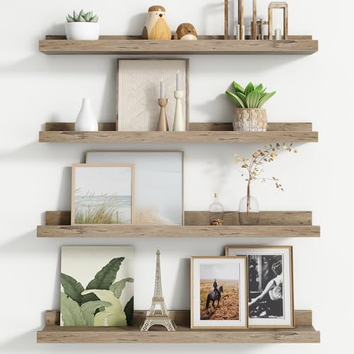 Floating Picture Ledge Shelves for Wall Set of 4, 24 Inch Wall Shelves with Lip Long Large Nursery Book Shelf for Toys Storage Kids Bookshelf Wall Mounted Living Room Bedroom Decor Frames - color: Grey, size: 24'', Set of 4