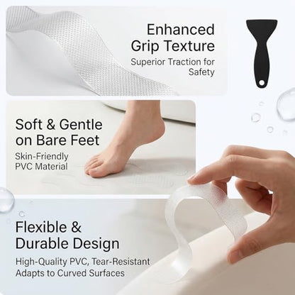 Anti Slip Shower Stickers, 120 Pieces Wavy Shower Floor Non Slip Stickers, Adhesive Decals Safety Strips with Scraper for Bath Tub, Shower Floor and Stairs (Clear) (120 Wavy) - size: 120 Wavy