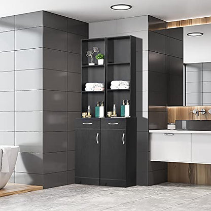 BNSPLY Tall Bathroom Cabinet, Narrow Slim Linen Cabinet with 3 Tier Open Shelves and Drawer, Free Standing Linen Tower for Bathroom, Living Room, Kitchen (White 13.4" W x 13" D x 70" H)