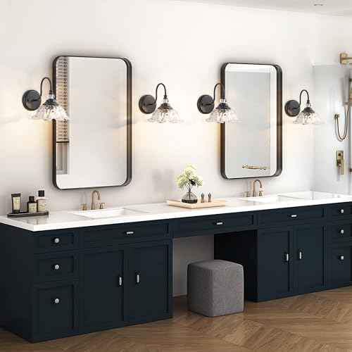1-Light Black Vintage Wall Sconce, Flower Glass Shade Wall Mounted Light Fixture, E26 Base Farmhouse Vanity Lighting for Bathroom Bedroom Hallway Entryway
