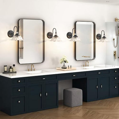 1-Light Black Vintage Wall Sconce, Flower Glass Shade Wall Mounted Light Fixture, E26 Base Farmhouse Vanity Lighting for Bathroom Bedroom Hallway Entryway