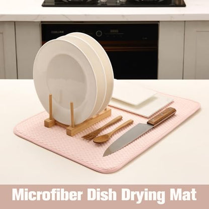 2 Pack Microfiber Dish Drying Mat for Kitchen Counter,Ultra Absorbent Dish Drainer Mat ,Dish Drying Pad , Dish Rack Mat 20×15 Inch (Dusty Pink)