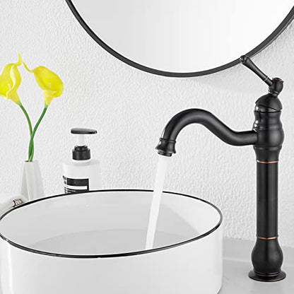360° Swivel Single Handle One Hole Bathroom Vessel Sink Faucet Matching Pop Up Drain Without Overflow Oil Rubbed Bronze - color: Oil Rubbed Bronze, size: Vessel