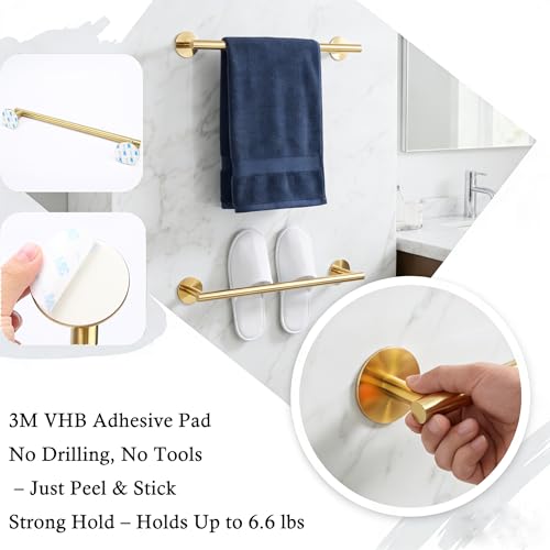 Self Adhesive Towel Bar,16" Brushed Gold No Drill Bathroom 304SS Towel Holder - color: Brushed Gold, size: 15.7 Inch
