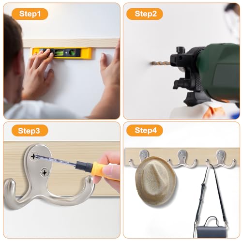 20 Pack Coat Hooks Wall Hooks for Hanging, Heavy Duty Double Prong Metal Hook Wall Mounted for Living Room, Bathroom, Kitchen, Bedroom for Coat, Bag, Scarf, Towel, Hat, Key, Cup (Silver) - color: Silver-20pack