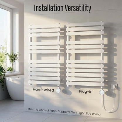 MG01 Towel Warmer for Bathroom, Large, White | Heated Towel Rack, Built-in Timer and Thermo Control, Detachable Controller, Memory Function, Hardwired/Plug-in