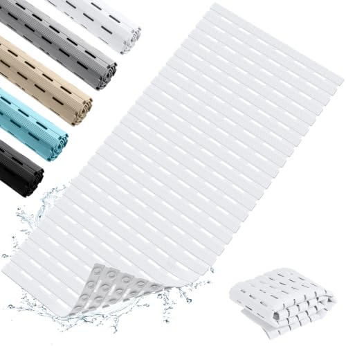 OTHWAY Non Slip Shower Mats, 36.6" x 16.9" Shower Mats for Inside Shower, Soft TPE Bath Mat for Tub Non Slip, Anti Slip Shower Floor Mat with Suction Cups, Machine Washable Shower Stall Mat, White - color: White