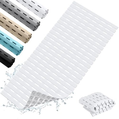 OTHWAY Non Slip Shower Mats, 36.6" x 16.9" Shower Mats for Inside Shower, Soft TPE Bath Mat for Tub Non Slip, Anti Slip Shower Floor Mat with Suction Cups, Machine Washable Shower Stall Mat, White - color: White